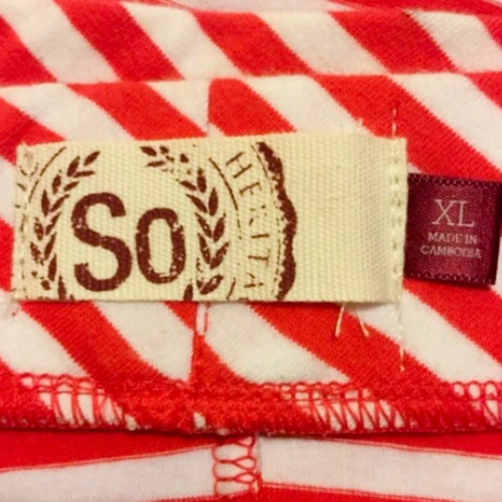SO Women's Red and White Striped Jersey Circle Skater Skirt Size XL - Picture 6 of 6